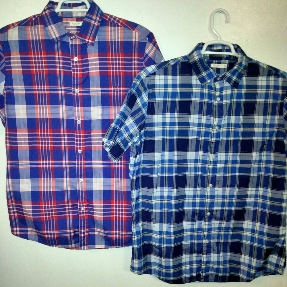 SONOMA LOT OF (2) MEN'S PLAID SHORT SLEEVE SHIRTS IN A SIZE L